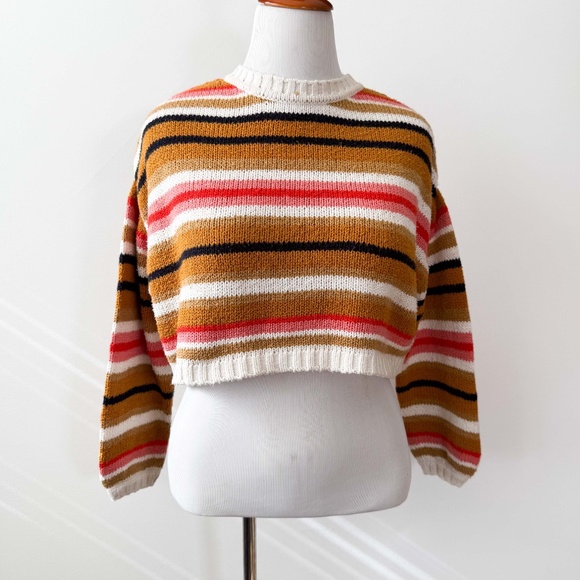 Billabong SO BOLD Fall Y2K Oversized Multi Color Cropped Cozy Boho Sweater Sz S - Picture 2 of 11